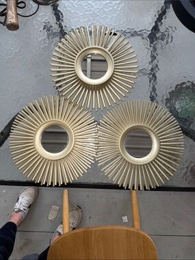 Set of 3 Gold Sunburst Wall Mirrors - Home Wall Decor